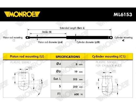 gas spring, trunk ML6153 Monroe, Image 3