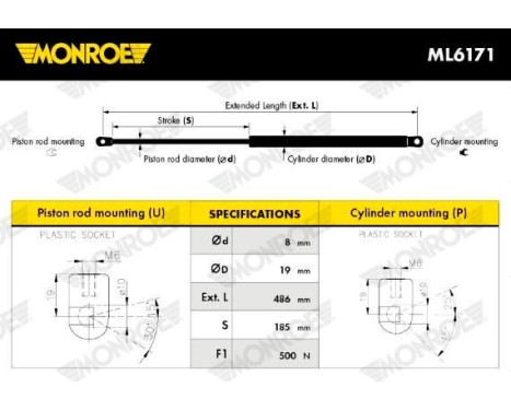 gas spring, trunk ML6171 Monroe, Image 3