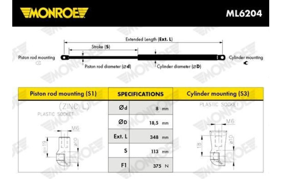 gas spring, trunk ML6204 Monroe, Image 4