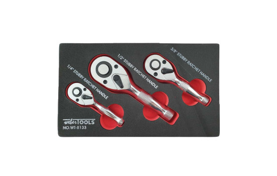 Stubby ratchet set with Quick Release 1/4, 1/2 & 3/8 - 72 teeth