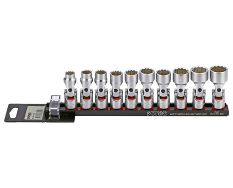 Cardan Socket set 3/8 ", 12-side 10-piece on rail