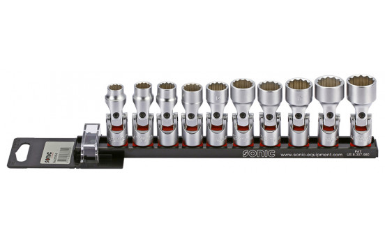 Cardan Socket set 3/8 ", 12-side 10-piece on rail