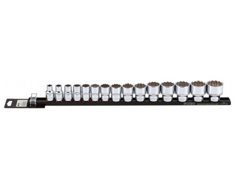 Socket set 1/2 ", 12-sided (SAE) 15-piece on rail
