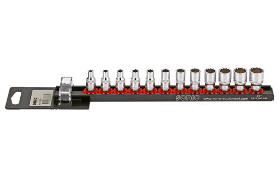 Socket set 1/4 ", 12-side 12-piece on rail