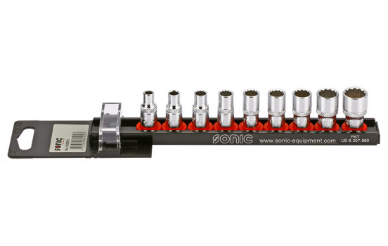 Socket set 1/4 ", 12-sided (SAE) 9-pin on rail