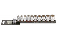 Socket set 3/8 ", 12-side 10-piece on rail