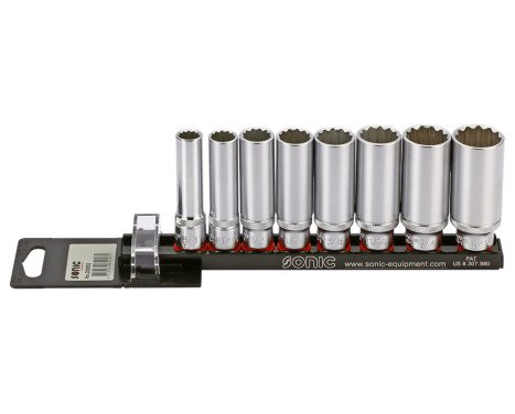 Socket set 3/8 ", 12-sided long (SAE) 8-sided on rail