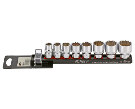 Socket set 3/8 ", 12-sided (SAE) 8-sided on rail