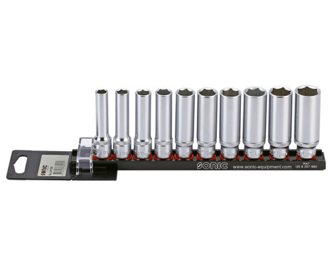Socket set 3/8 ", 6-side 10-piece on rail
