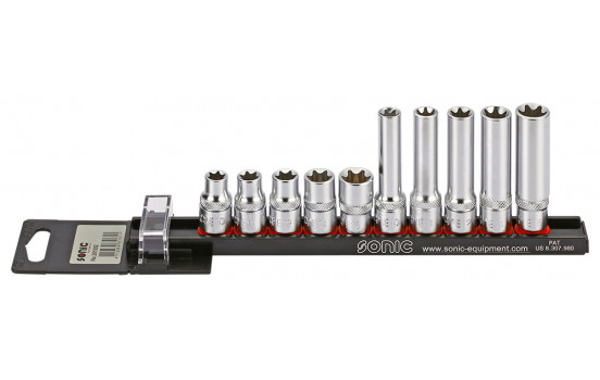 Socket set 3/8 ", TX-E 10-piece on rail