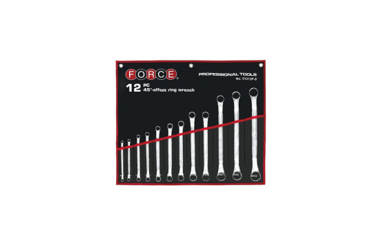Force ring spanner set with bag 12-piece (45° bent)
