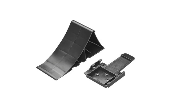 Black plastic wheel chock incl. flat holder