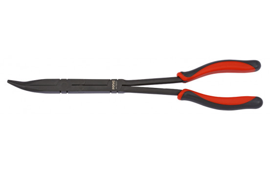 Long nose pliers with double hinge, extra long, bent 45 °