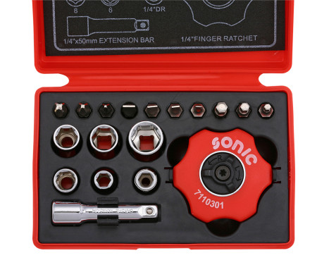 Cap and bitdopset 1/4 ", with cup ratchet 19-pcs.