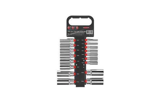 Force 1/4", 3/8" & 1/2" 6-sided Long socket set 17-piece
