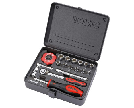 Socket set 1/4'' in metal case, 18 pieces