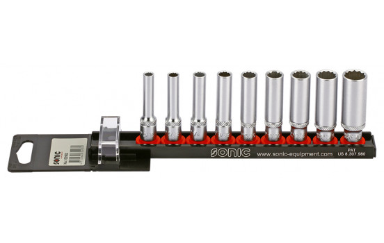 Socket set 1/4 ", 12-sided long (SAE) 9-piece on rail