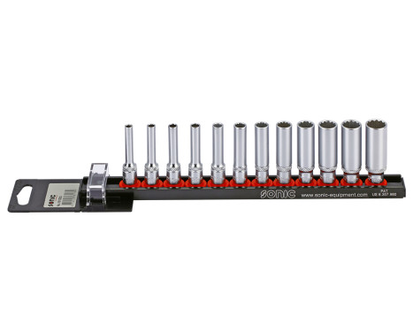 Socket set 1/4 ", long 12-side 12-piece on rail