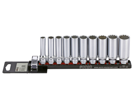 Socket set 3/8 ", 12-side long 10-pin on rail