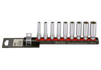 Socket set 1/4 ", 12-sided long (SAE) 9-piece on rail