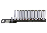 Socket set 3/8 ", 12-side long 10-pin on rail