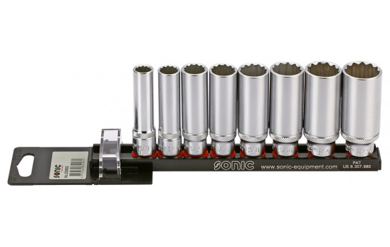 Socket set 3/8 ", 12-sided long (SAE) 8-sided on rail