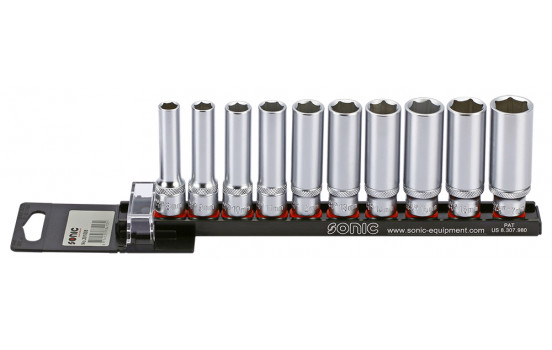 Socket set 3/8 ", 6-side 10-piece on rail