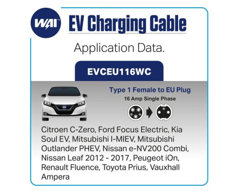 EV Home charging cable electric car Type 1 to 230V 16A, Image 4