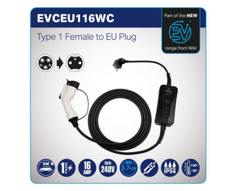 EV Home charging cable electric car Type 1 to 230V 16A, Image 3