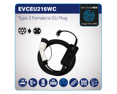 EV Home charging cable electric car Type 2 to 230V 16A, Image 3