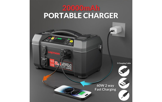 Lokithor AW401 Lithium 2500A Jumpstarter with compressor and high-pressure cleaner, Image 3