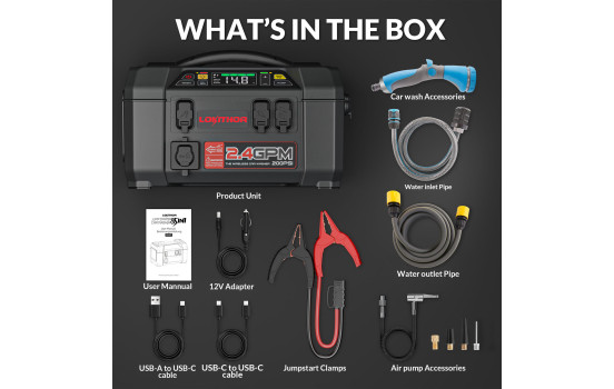Lokithor AW401 Lithium 2500A Jumpstarter with compressor and high-pressure cleaner, Image 7
