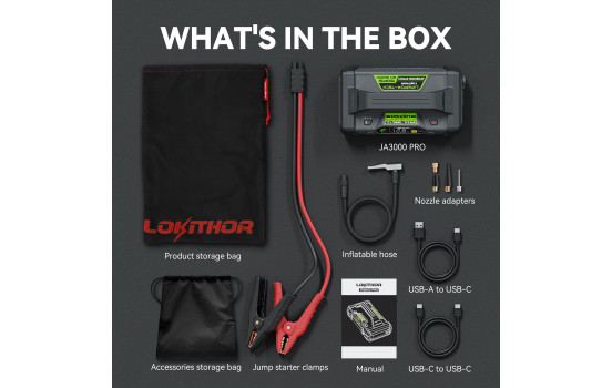 Lokithor Jumpstarter JA3000 PRO + Air Compressor 12V 3000A, Image 10
