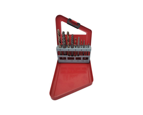 Left-hand taps and drills HSS titanium nitrided 2 – 7.5 mm 10-piece