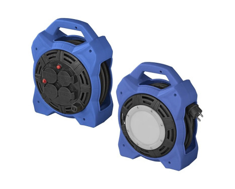 Schuko 4-way 15M cable reel with LED lighting