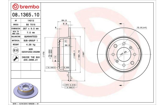 Brake Disc 08.1365.10 Brembo, Image 4