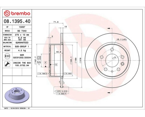 Brake Disc 08.1395.40 Brembo, Image 4