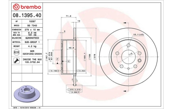 Brake Disc 08.1395.40 Brembo, Image 4