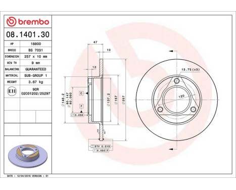 Brake Disc 08.1401.30 Brembo, Image 4