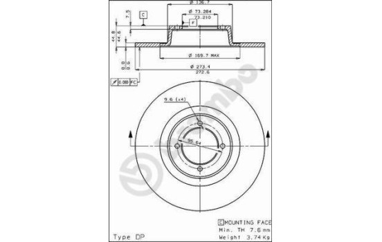 Brake Disc 08.1630.10 Brembo, Image 2