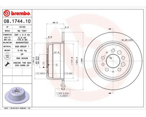 Brake Disc 08.1744.10 Brembo, Image 3