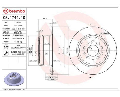 Brake Disc 08.1744.10 Brembo, Image 4
