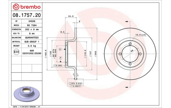 Brake Disc 08.1757.20 Brembo, Image 4
