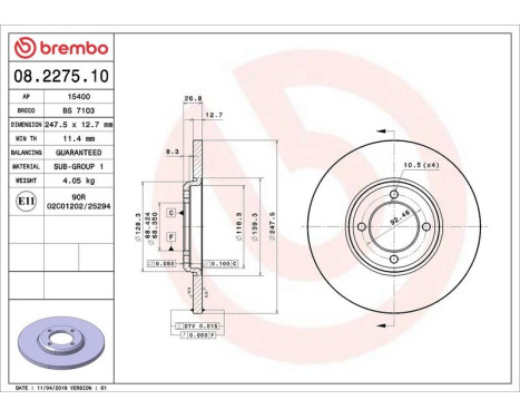 Brake Disc 08.2275.10 Brembo, Image 4