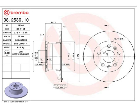 Brake Disc 08.2536.10 Brembo, Image 3