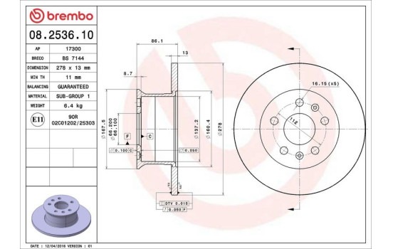 Brake Disc 08.2536.10 Brembo, Image 3