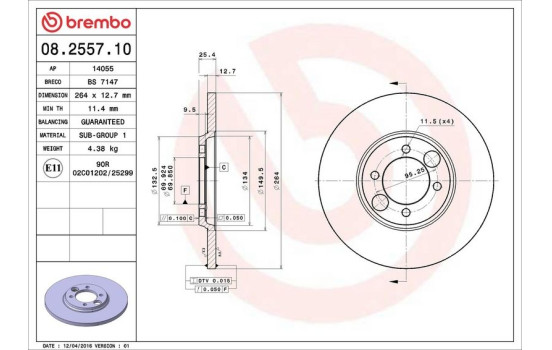 Brake Disc 08.2557.10 Brembo, Image 4