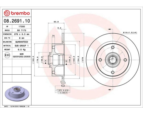 Brake Disc 08.2691.10 Brembo, Image 4