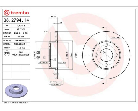 Brake Disc 08.2794.14 Brembo, Image 4