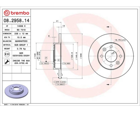 Brake Disc 08.2958.14 Brembo, Image 4